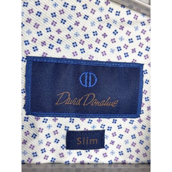 David Donahue Mens Slim Dress Shirt 17 X 34/35‎ White Purple Blue Long Sleeve - Picture 5 of 12